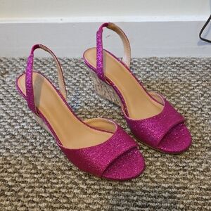 Glittery Pink Wedge Sandals